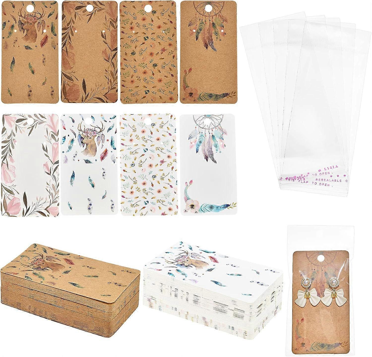 160pcs 8 Styles Cardboard Earring Display Cards Earring Card Holder with 100pcs Self-Sealing Bags Rectangle Pre-Punched Display Holder Jewelry Display