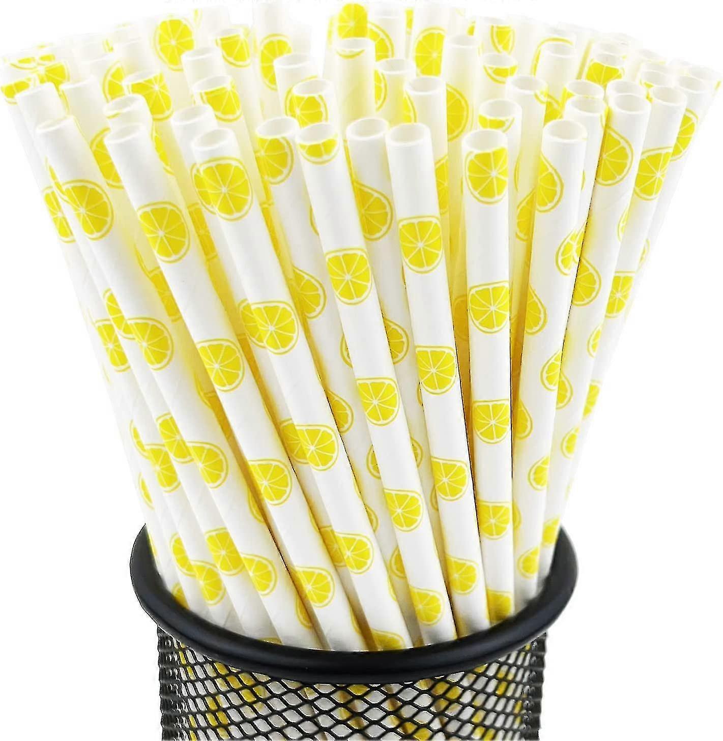 Disposable Drinking Fruit Paper Straws, Pack 100 Lemon