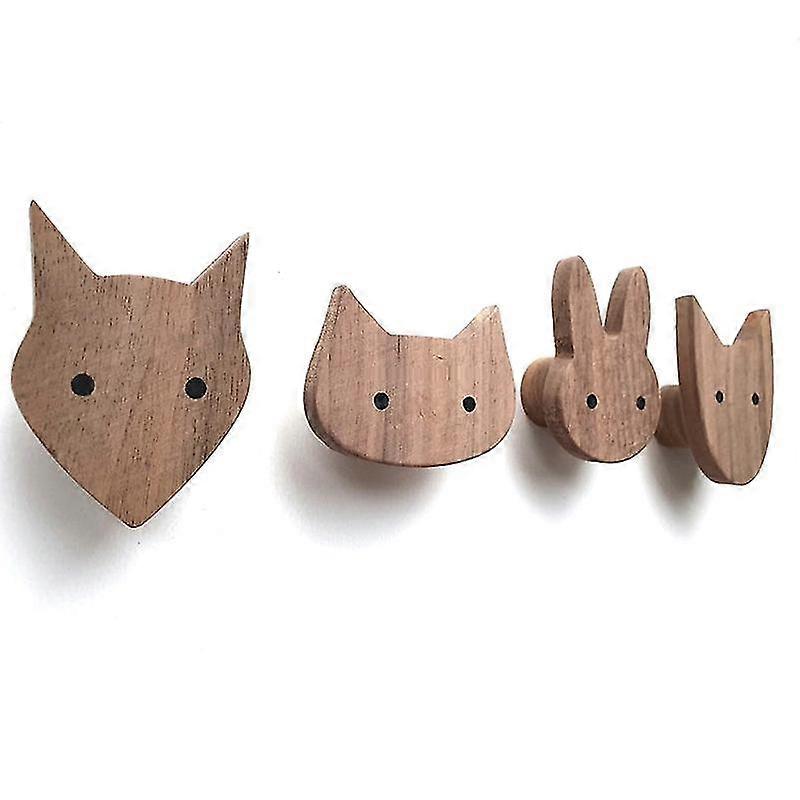 4pcs Modern Simple Plane Animal Head Hook Oak Hook Clothes Hook A