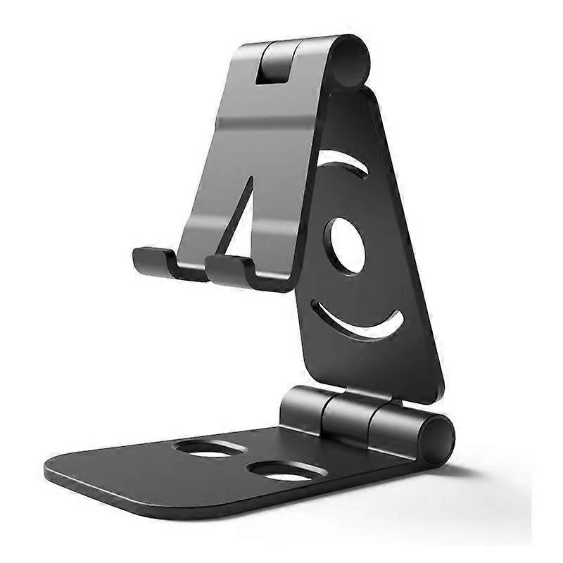 Dual-Folding Cell Phone and Tablet Stand, Adjustable, Foldable, Wide Compatibility (Black)