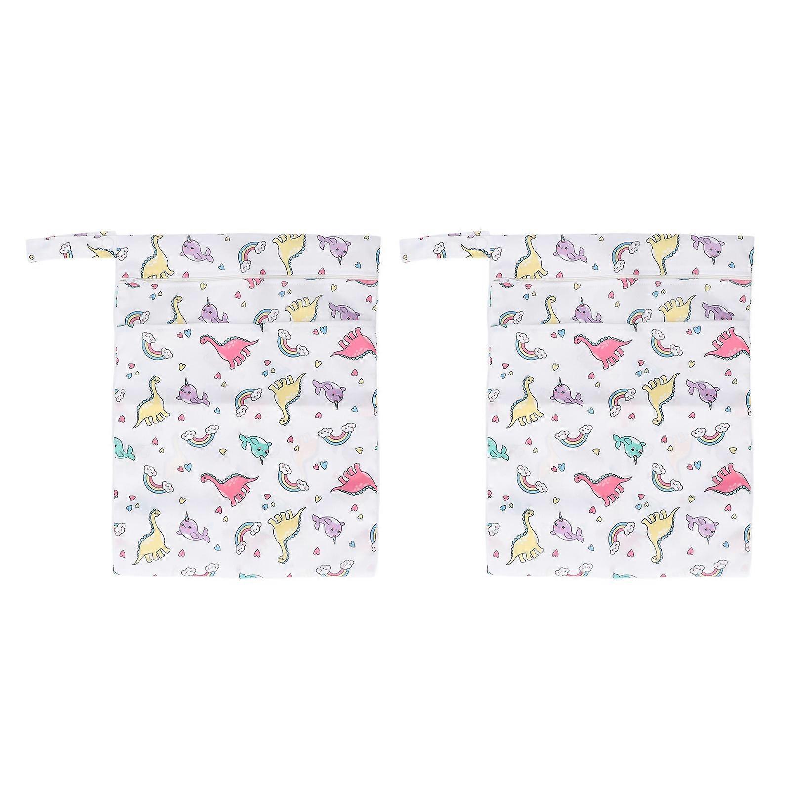 2pcs Wet Dry Bag Waterproof Double Zipper Printed Washable Multifunctional Diaper Wet Dry Organizer for Daily Use T22