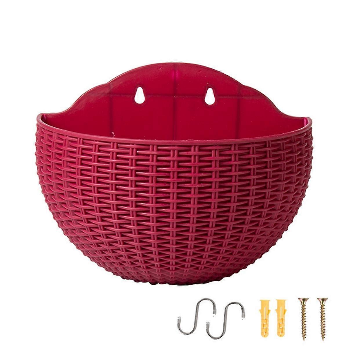 Red Wall Planter Wall-Mounted Planter Semi-Circular Fence Planter with Drain and Hooks Wall-Mounted