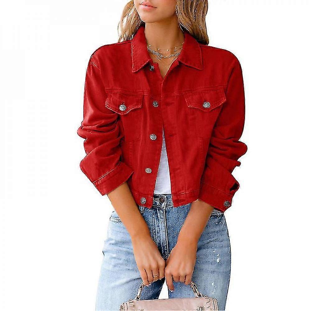 Dames Basic Button Down Stretch Fitted Lange Mouwen Denim Jean Jacket