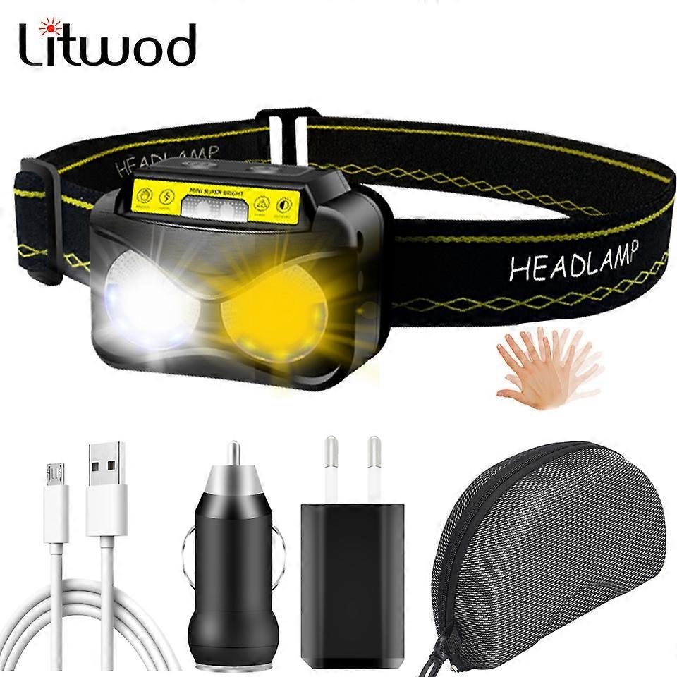 Weiße und gelbe Farbe 2-Core XM-L2 U3 Sensor Hochwertige LED-Stirnlampe Eingebaute Batterie Kopf Taschenlampe Lampe Scheinwerfer Licht