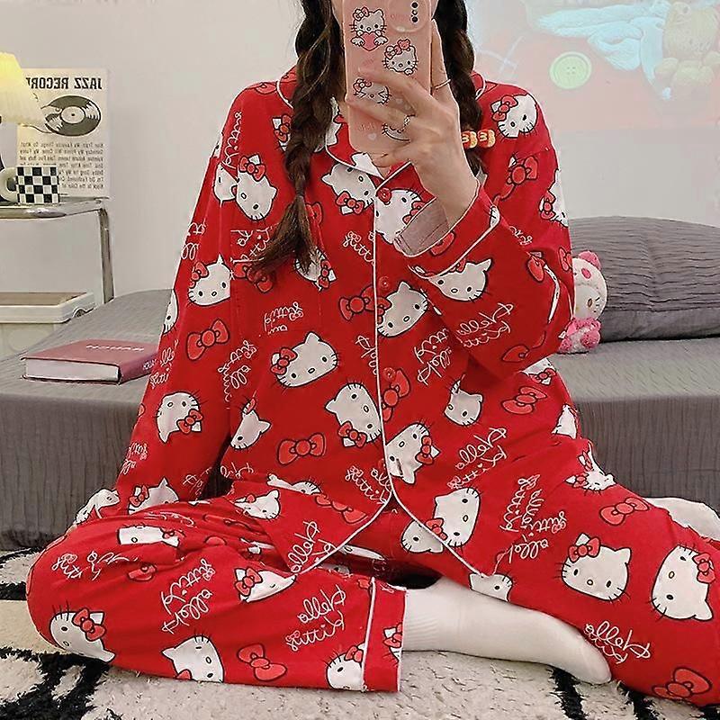 GaiBoSiSanrio 卡通动画 Hello Kitty 睡衣女装 新款舒适宽松甜美红 KT 可穿家居服套装