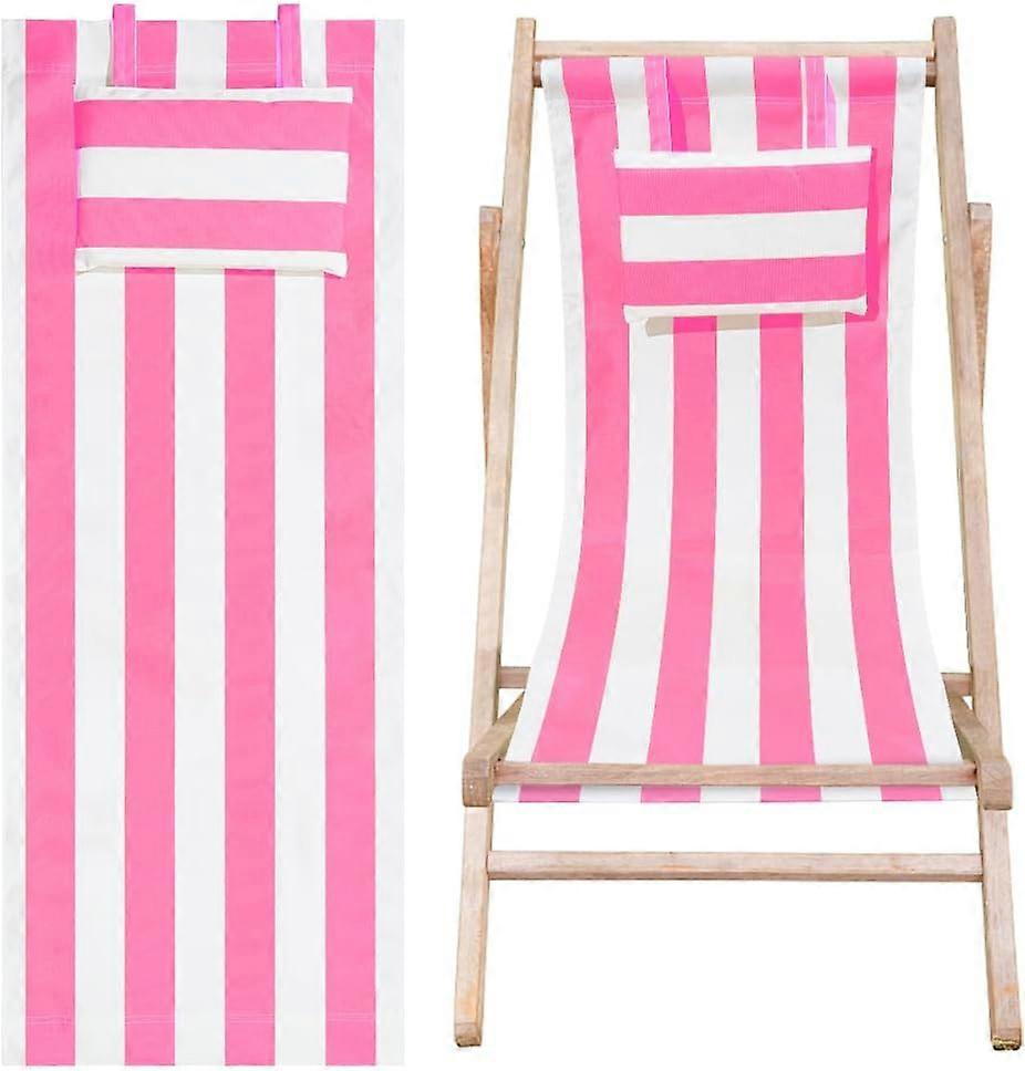 Beach Sling Chair Replacement Canvas Pink and White Stripes Casual Simple Lounge Chair Replacement Canvas with Pillow Replacement Fabric for Beach Cha
