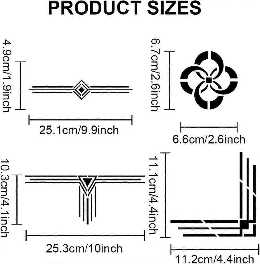 Geometric Corners Stencil 11.811.8inch Large 7 Geometric Patterns Reusable Vintage Border Template with Paint Brush for Art Crafts Furniture Canvas Wa