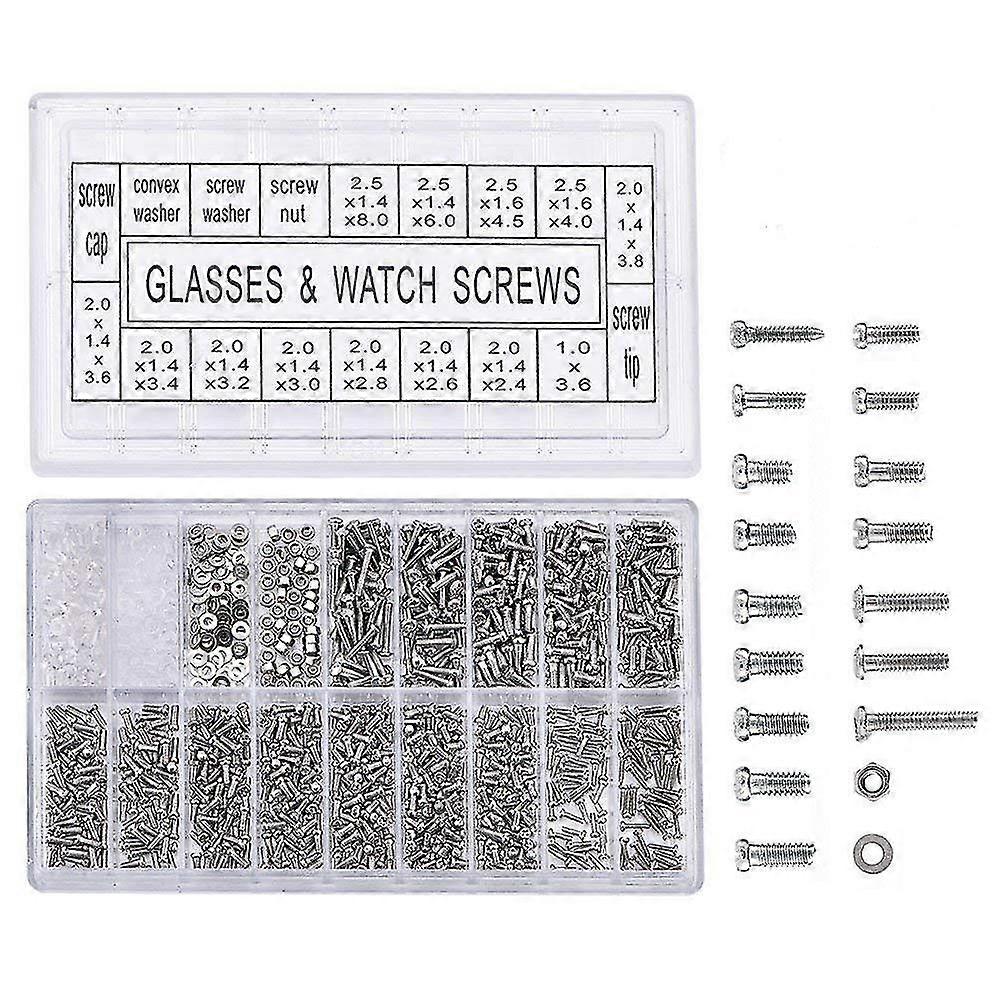 1000pcs Lunettes en acier inoxydable Montre Réparation Vis Kit de remplacement Set Tiny Screws Nut Assortmen