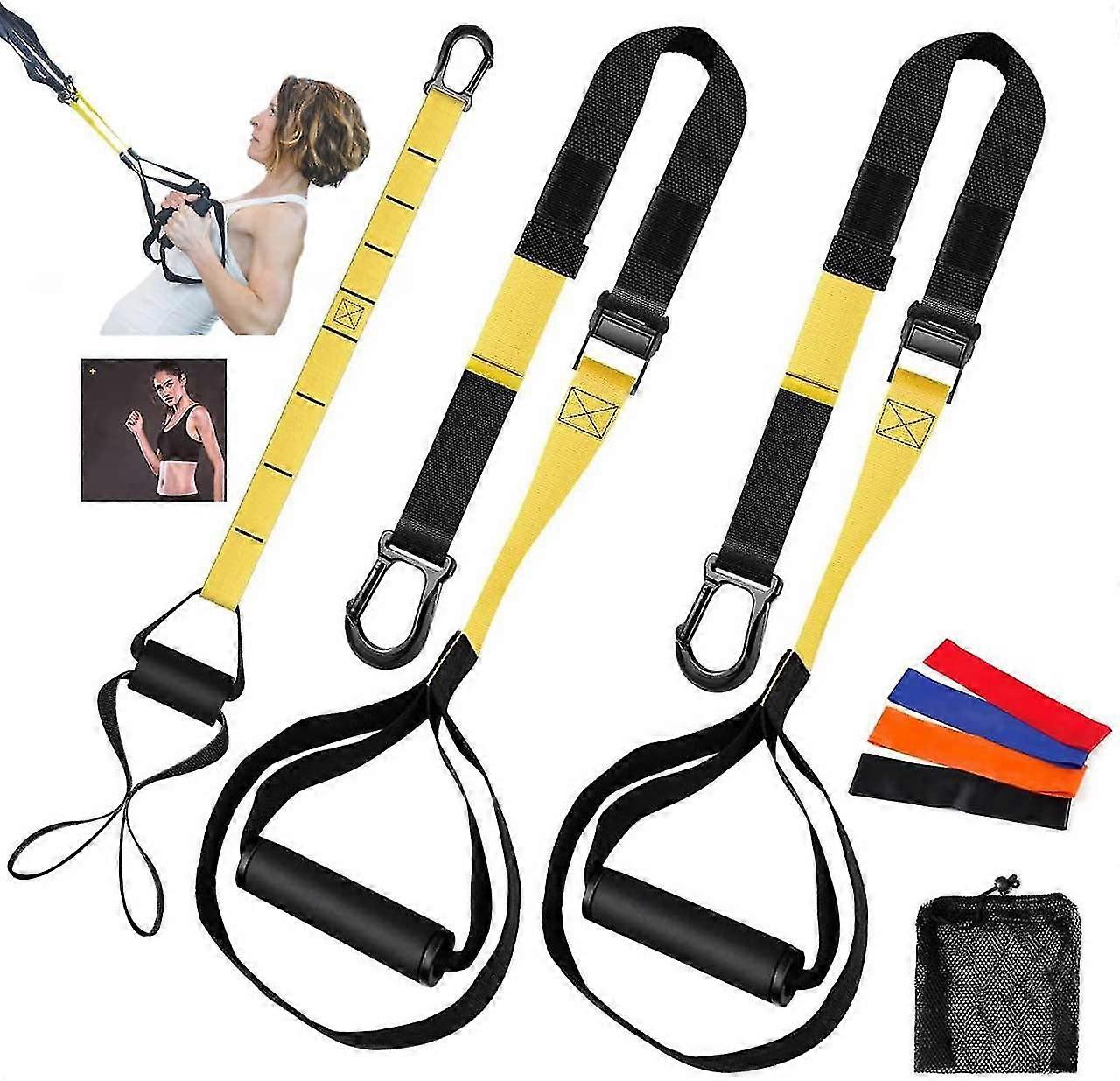 Suspension Training With Adjustable Straps And Door Anchors, Professional Fitness Suspension Trainer With 4 Elastic Bands, Load Up To 405 Kg, Training