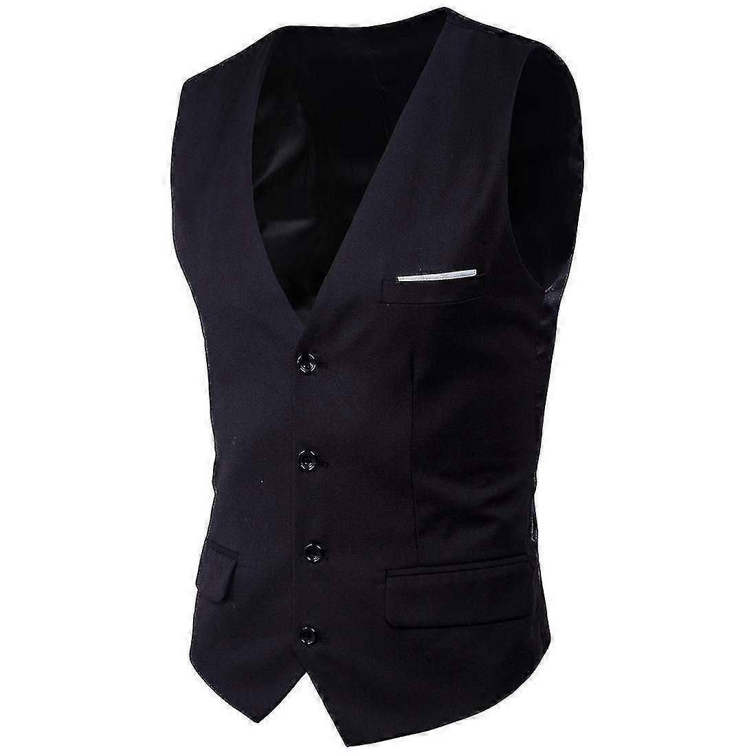 Plus Size Men Solid Color Suit Vest Single Breasted Business Waistcoat