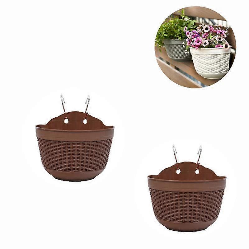 2 Pcs Plastic Hanging Planters - Removable Hook coffee