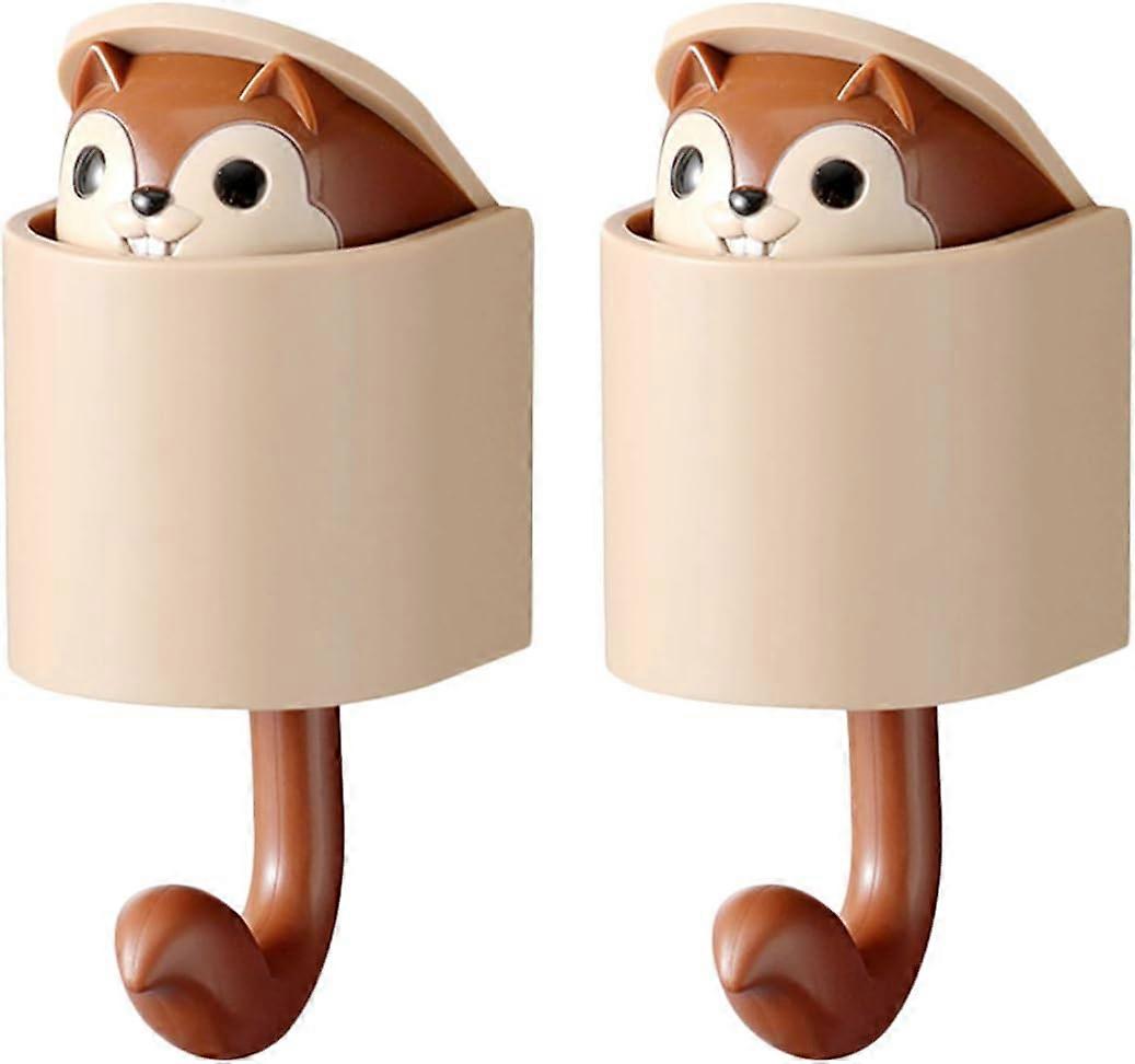 Adhesive Hook Squirrel Hook, No Trace Waterproof Self Adhesive Plastic Wall Hanging Hook 2 PCSBrown)