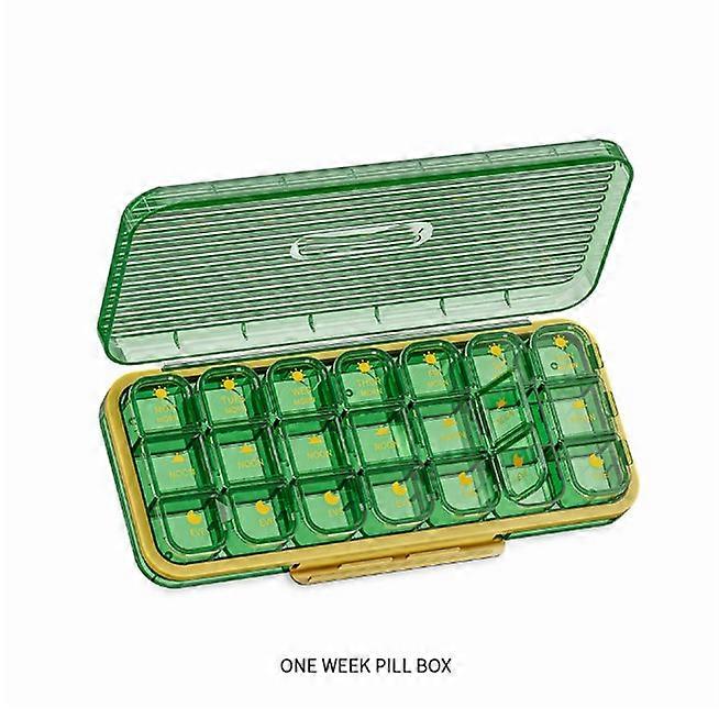 (Green)21 Cell 3 Times Daily Pill Box - Moisture-Proof Daily Pill Box, Removable Separate Pill Case Suitable for Travel Jewelry and Daily Use