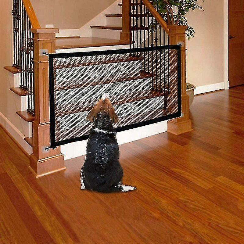 Barrière de sécurité rétractable pliable pour chien pour escaliers et bébé - Noir (taille: 70 * 110cm)