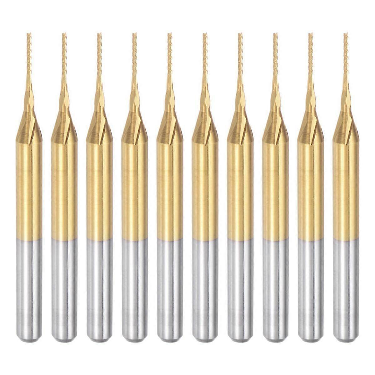 10PCS Titanium Coat Carbide End Mill gravação fresadora CNC Router Bits para máquina PCB, 1/8 polegadas Shank 0.6Mm