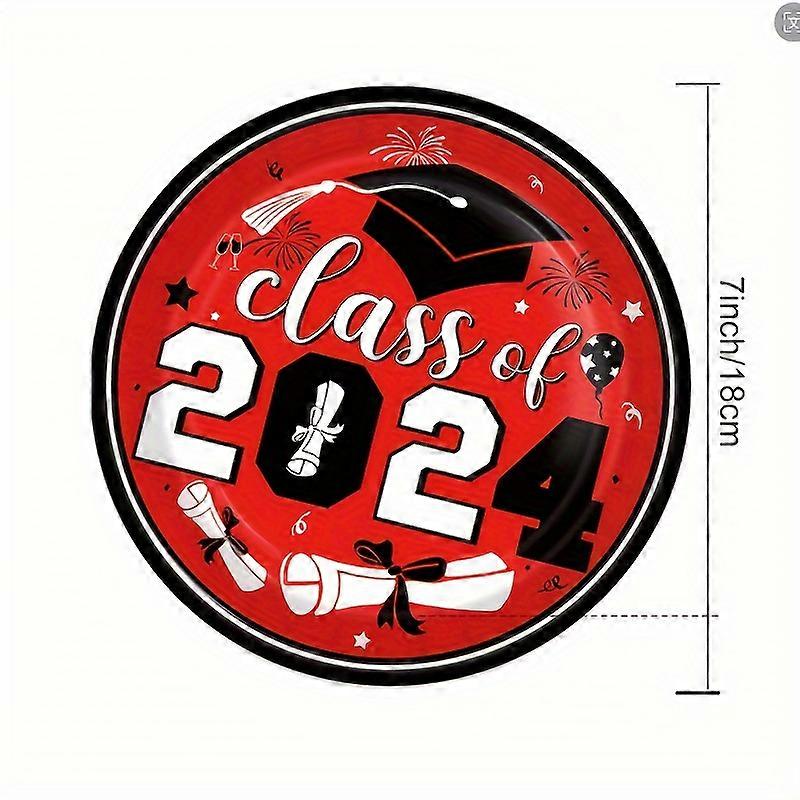 1/24pcs Red Graduation Party Supplies, Paper Plates, Disposable Napkins, Cups, Tablecloth, Congrats Grad Disposable Tableware Set, Suitable For Gradua