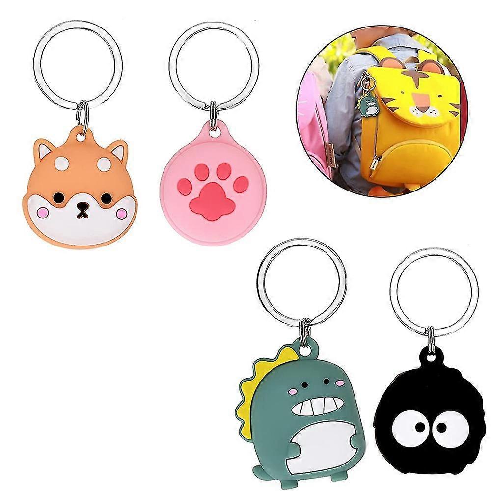 4 packs cute airtag silicone case , anti-scratch cartoon pattern airtag protective case, soft cover with small key chain