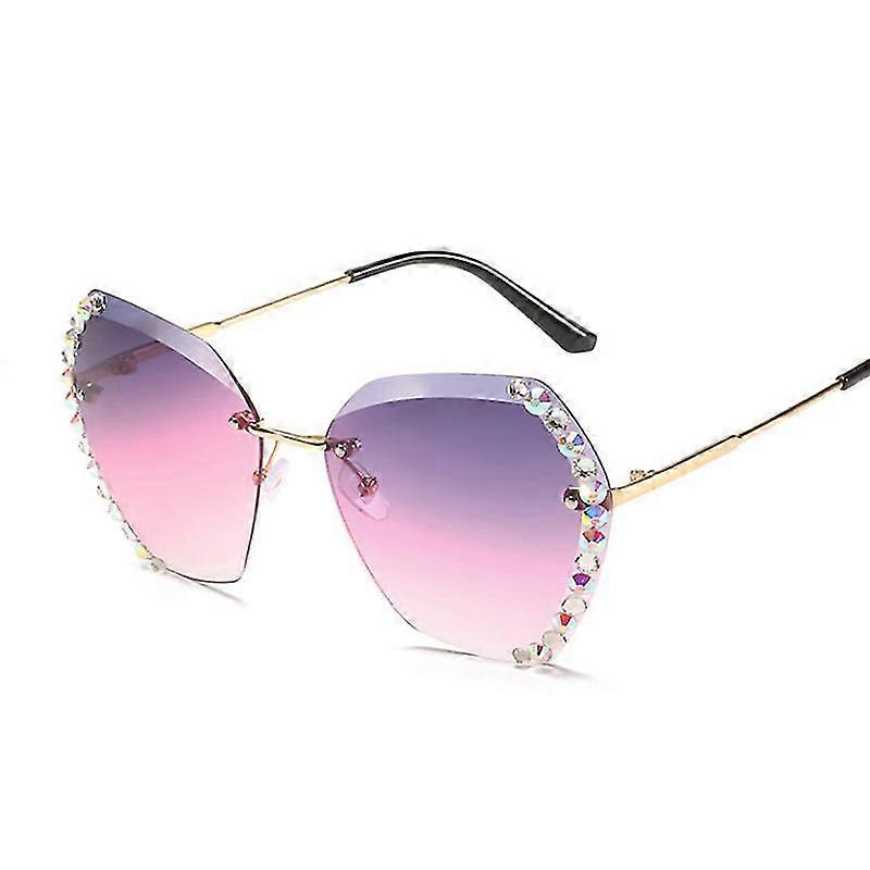Överdimensionerade solglasögon Kvinnor Märkesdesigner Rimless Gradient Solglasögon Metallskärningslins Lyx Rhinestone Oculos De Sol