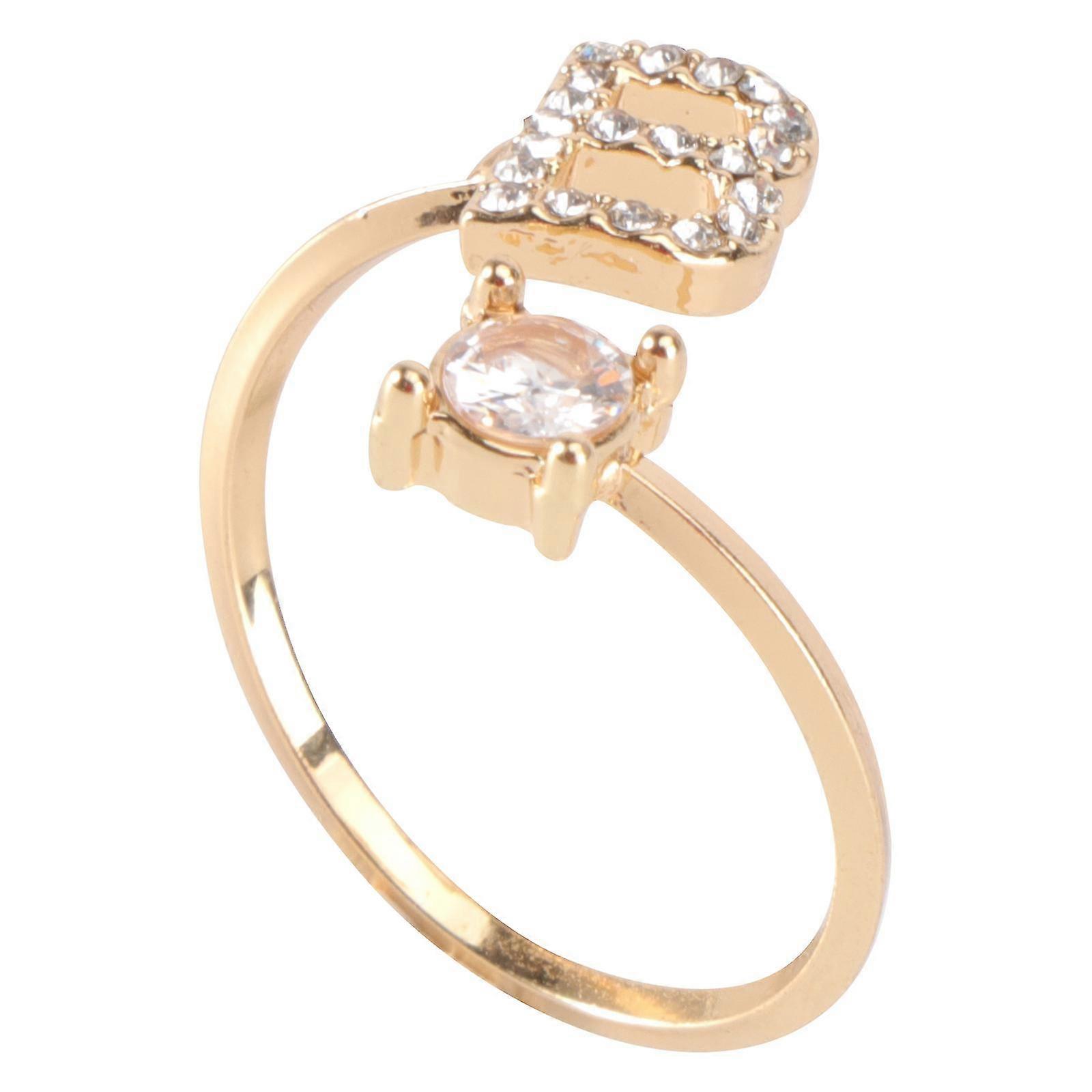 1PC strass incrusté initiale doigt bague bijoux de mode (or B)