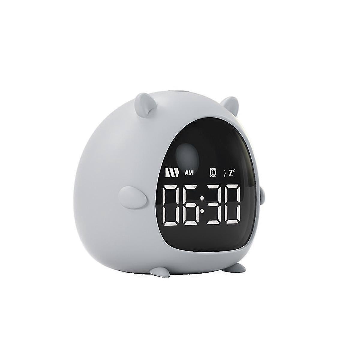 Student Alarm Clock Usb Charging Voice Control Desktop Digital Led Clock Mini Electronic Children Alarm Clock Grey