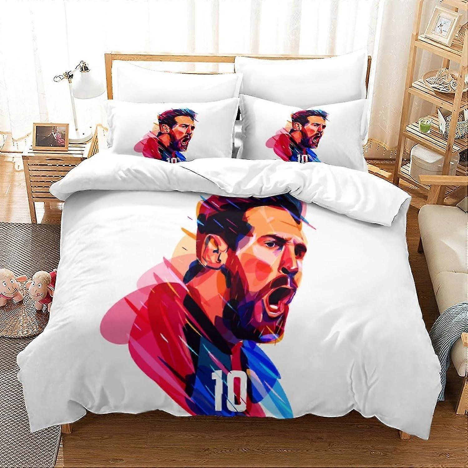 o3163 Lakan Lionel Messi Sängkläder Påslakan Set Fotbollsstjärna 3D-tryckt påslakan Sängöverkast Set för vuxna barn Inget täcke Dubbellakan fVV3