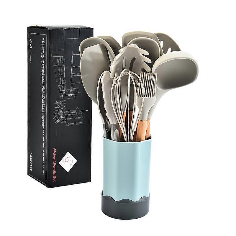 Beech Wood Silicone Kitchen Set With Storage Bucket