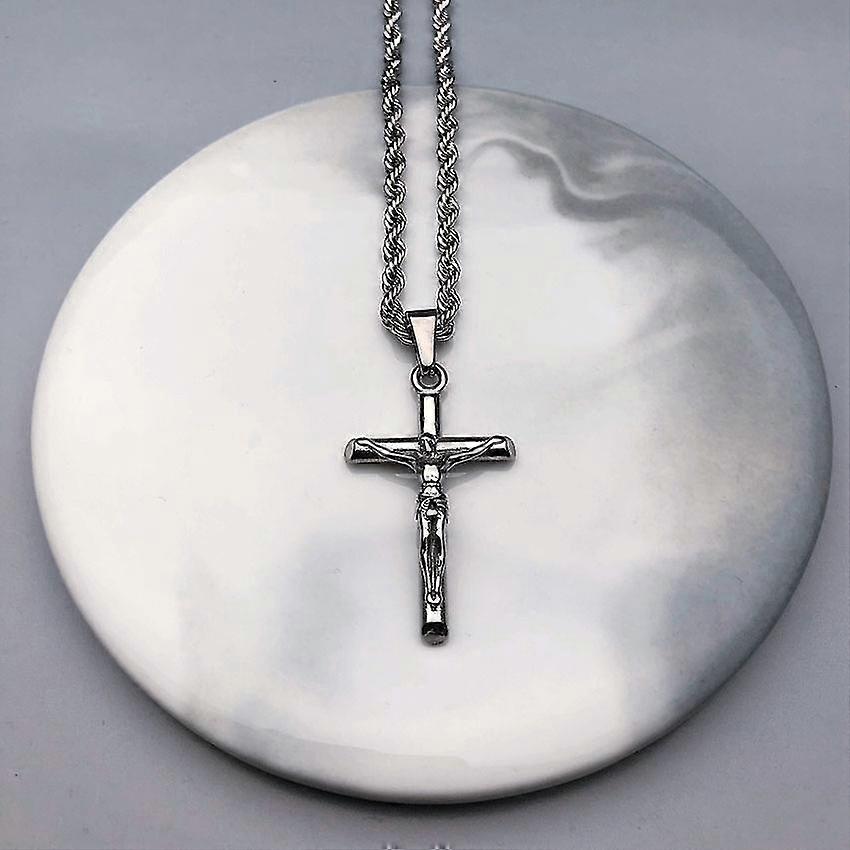 Christian Cross Jewelry Punk Stainless Steel Crucifix Rope Necklace Hiphop Jesus Cross Pendant Twist Chains Medal Charms Gift
