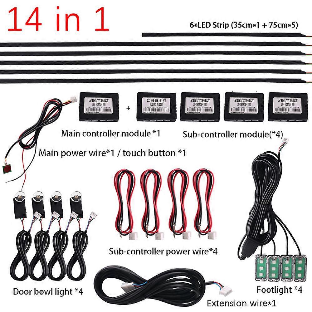 Universal Car LED Ambient Lights Strip 18 in 1 Interior Neon Atmosphere Bar RGB Accessories Dashboard Decoration Kit App Control