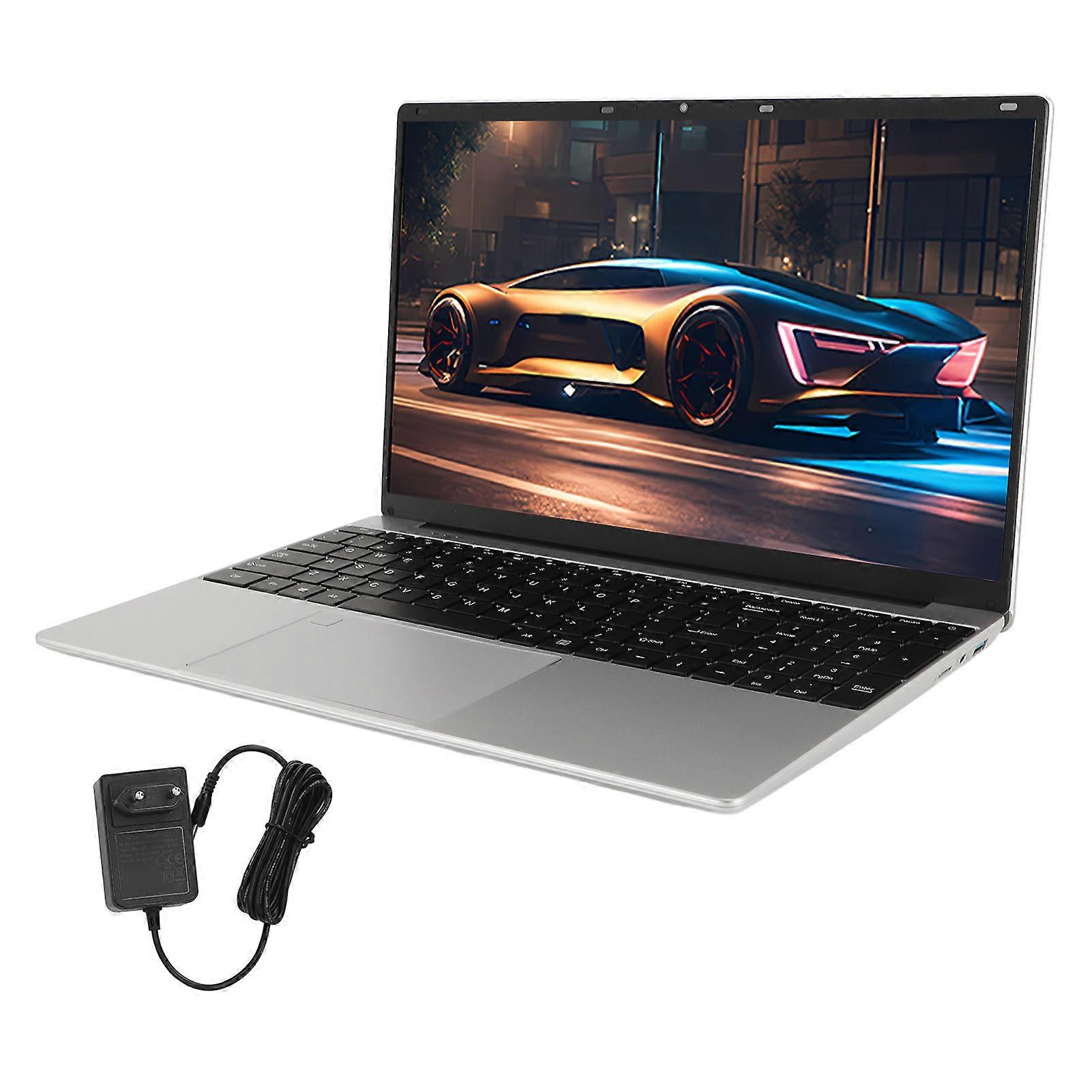 15.6 Inch Laptop FHD N6000 CPU Lightweight Slim Laptop PC with Fingerprint Unlock Webcam for Business Gaming EU Plug 100‑240V 12GB Plus 1TB