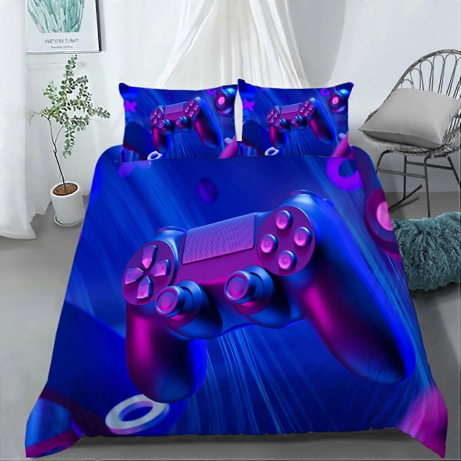 Pelaajien vuodevaatteet pojille, Pelipussilakanasetti King Size, Pojat Videopelien Lohduttaja, Playstation Designs Bed Set teini-ikäisille pojille Makuuhuone,Gamep