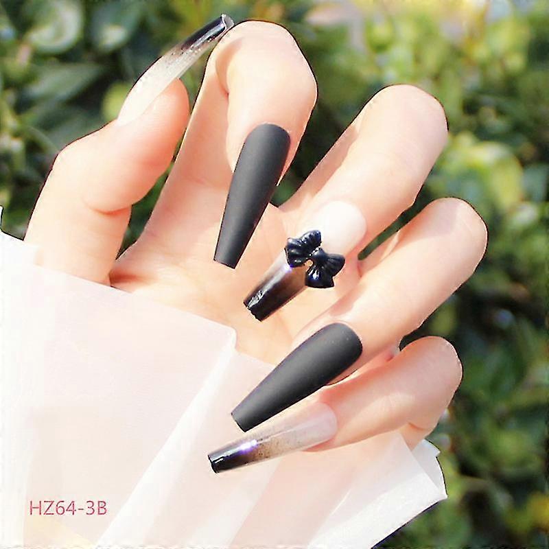 24pcs Bow Nail Patch Sweet Style Removable Super Long Paragraph Manicure Save