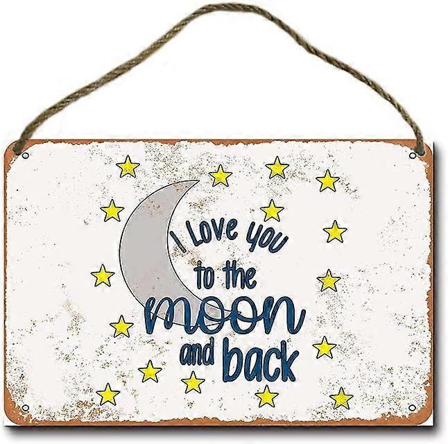 Eu Te Amo até a Lua e Voltar Placa de Madeira Retro Pendurada 8"x12"