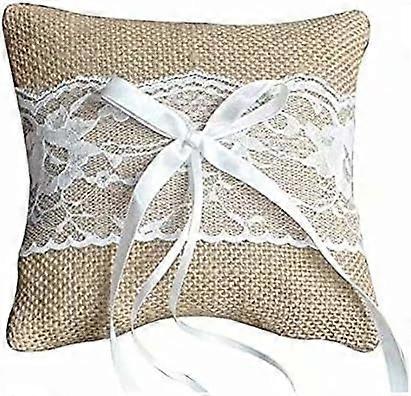 Almofada de Casamento Ring Bearer Burlap e Renda