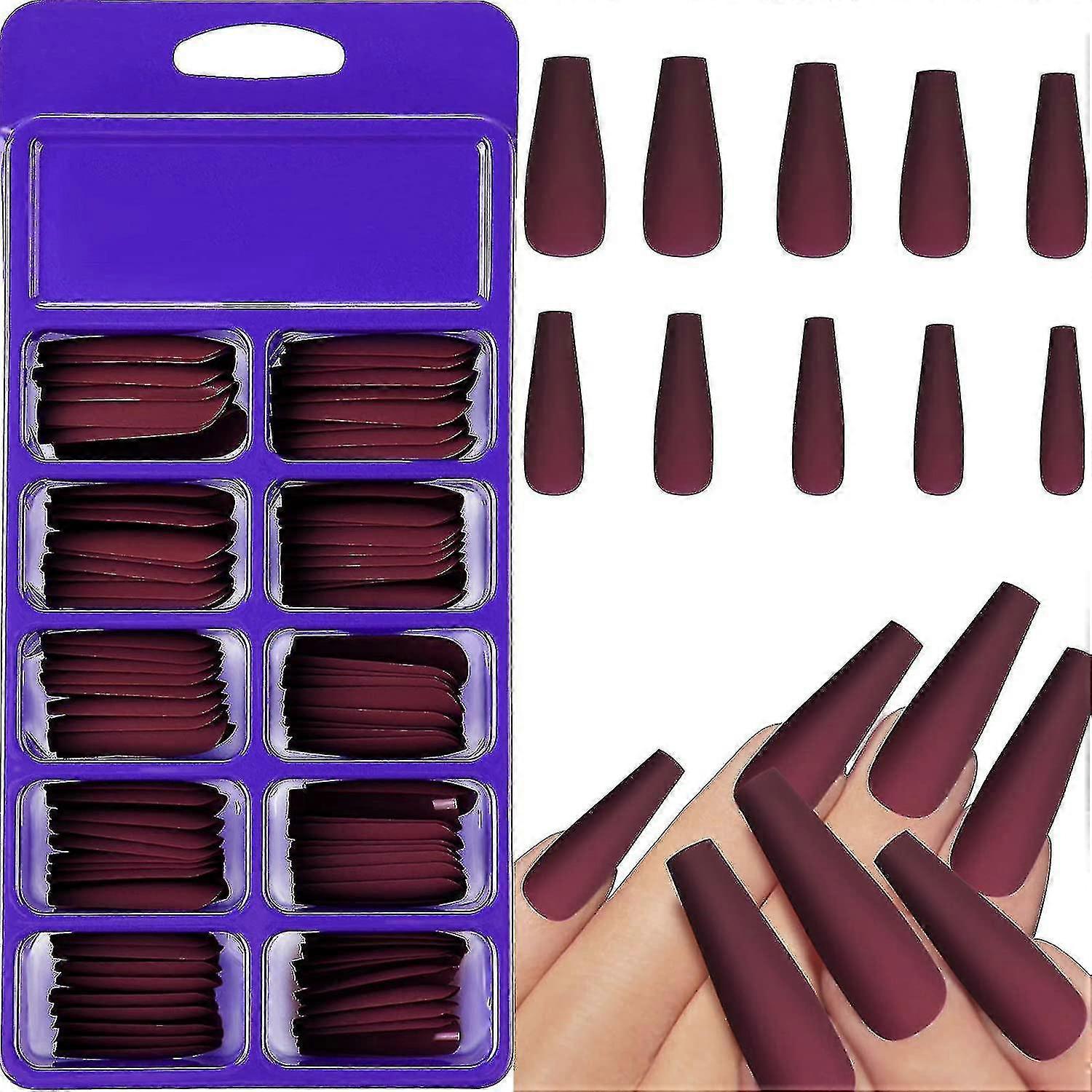 100 Piezas Mate Largo Falso Uñas Sólidas Color Completo Cubierta Uñas Falsas