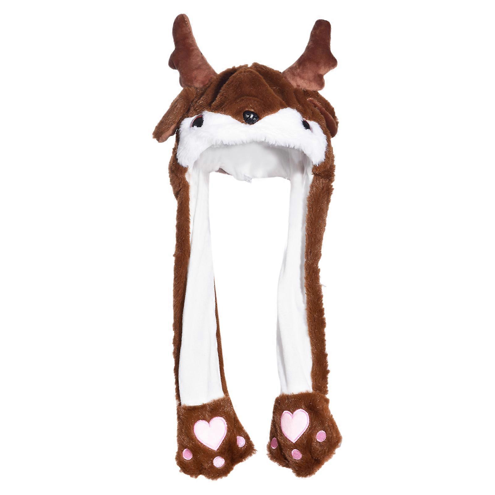 Santa Claus Hat Ear Moving Elk Plush Jumping Funny Snowman Beard Flap