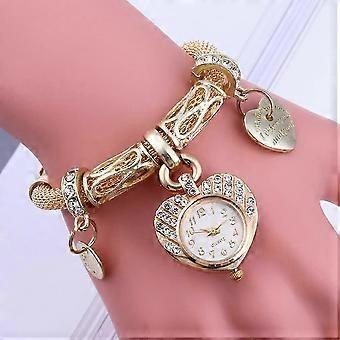 1 Pc Relógio Feminino Elegante Pulseira de Cristal Relógio Decorativo Jóias Corrente de Pulso (Dourado)