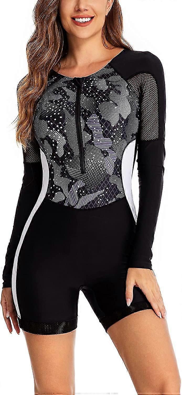 Women's One Piece Swimsuit Long Sleeve Rash Guard Ladies Wetsuit Athletic Swimsuit Surfing Diving Zip Front Swimwear Swimming Costume Xinmu