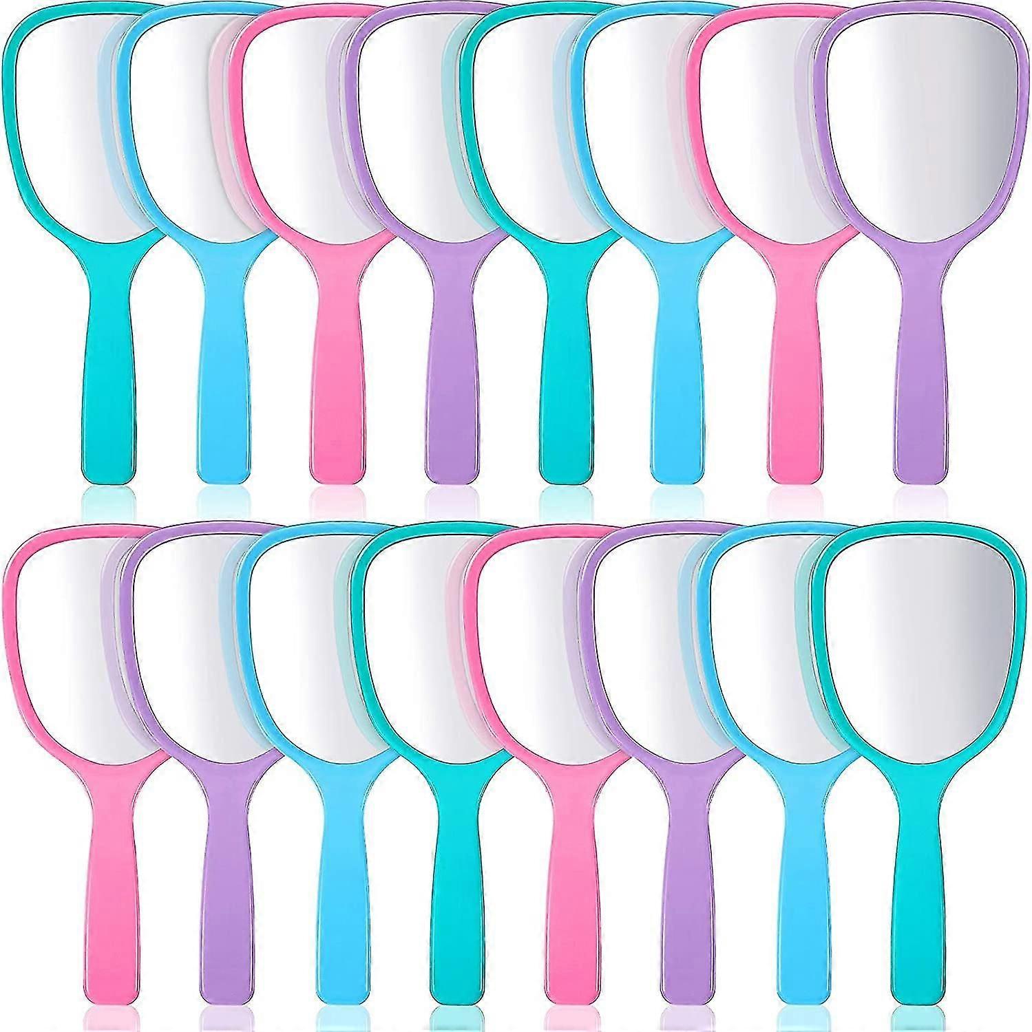16 Pieces Handheld Hand Mirror Travel Makeup Mirror Handheld Cosmetic Mirror With Handle, Portable Vanity Mirror For Travel, Camping, e, 4 Colors,,866