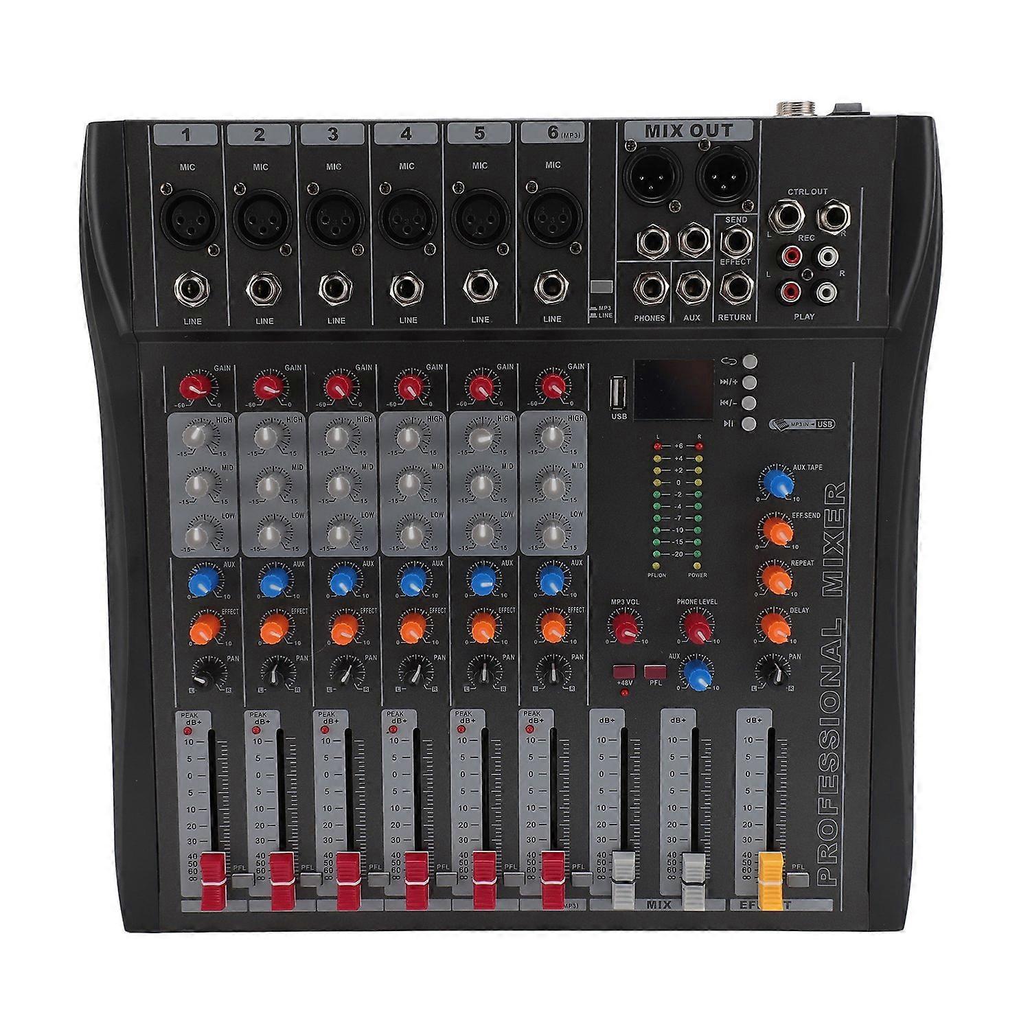 6 Channel Sound Mixer Professional USB Bluetooth Live Sound Card for PC Recording Podcasting Live St