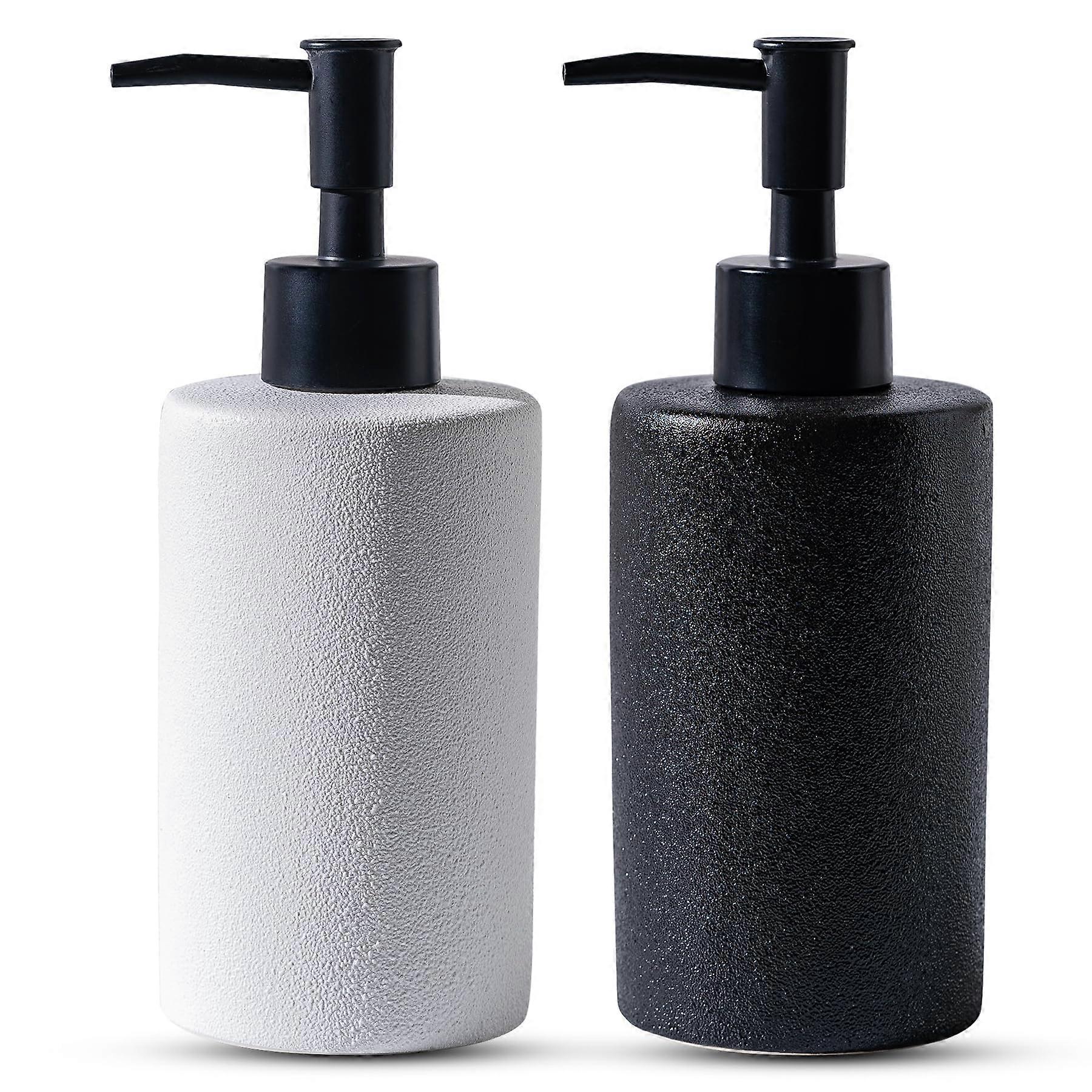 12oz Ceramic Soap Dispenser Set - 2-Pack Refillable for Essential Oils, Dish Soap and Lotion, Modern Design