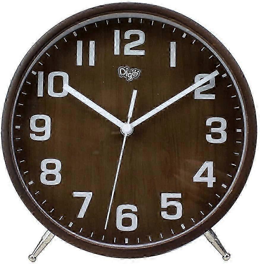 8 Inch Wood Table Clock,non-ticking Table Desk Clock Battery Operated (brown)