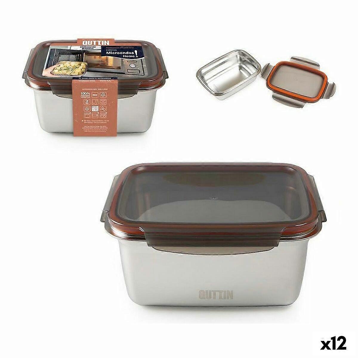 Hermetische Lunchbox Quttin Rechteckig Edelstahl Silberstahl 2,6 L (12 Stück)