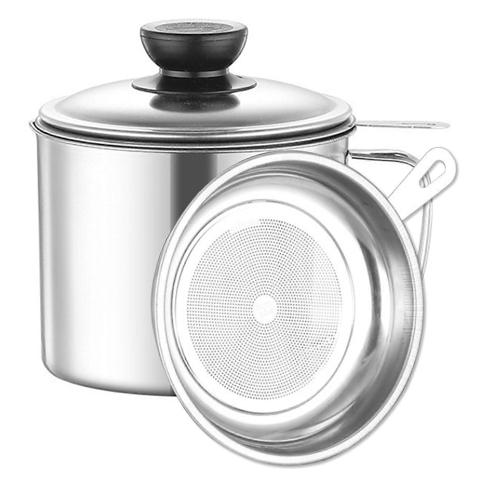 Stainless Steel Oil Filter Storage Can with Grease Separator for Frying Oil 1.5 Quart Capacity