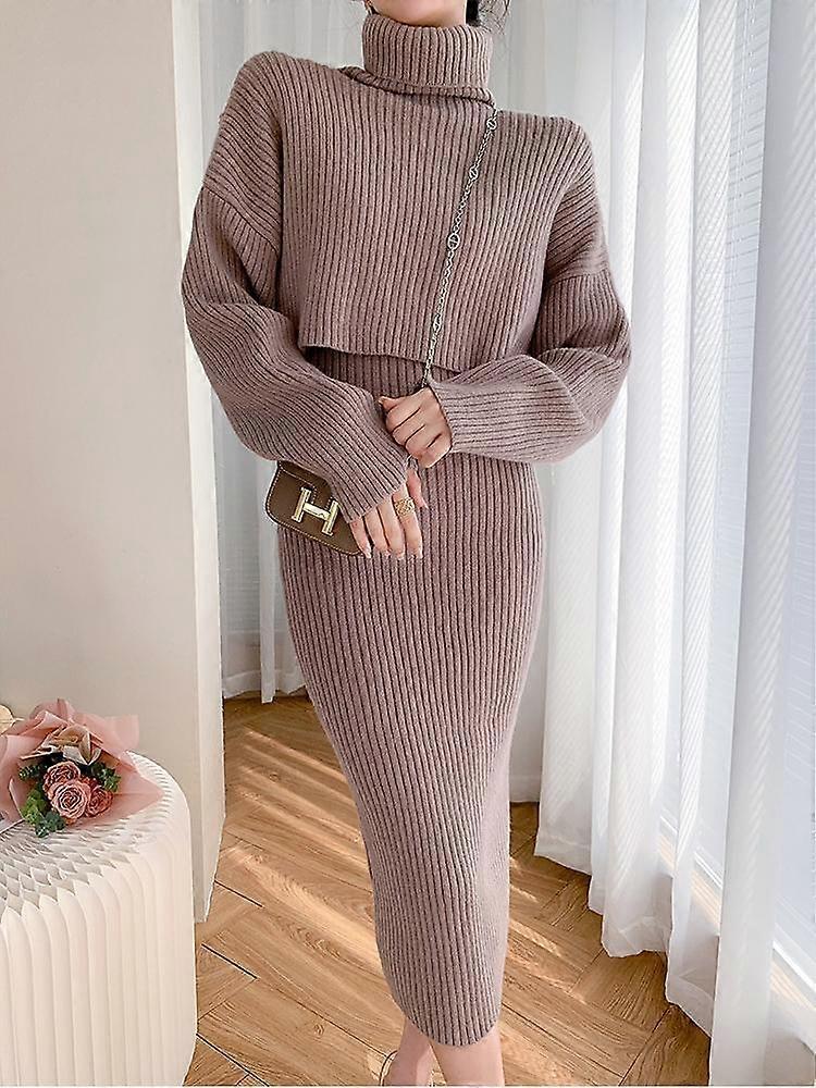 Dam Vinter 2-pack Lång Bodycon Stickad Tröja