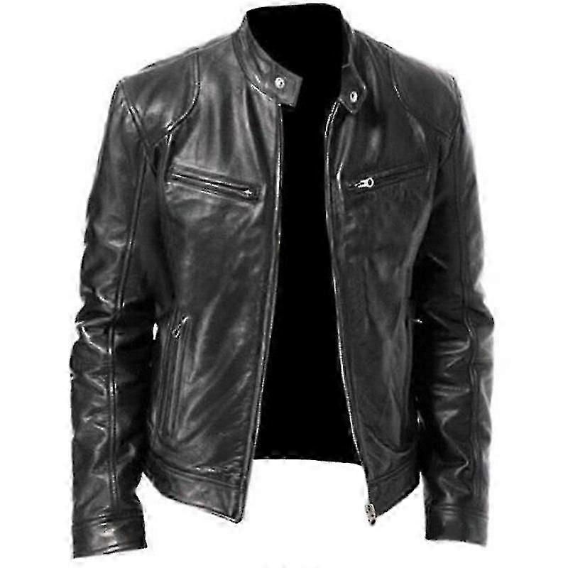 Men Faux Leather Biker Motorcycle Jacket Zip