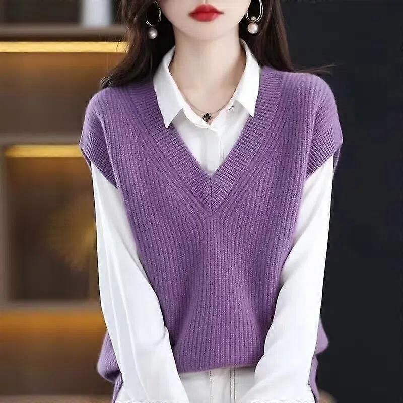 Knit Vest Women's V-neck Solid Color Top Loose Casual Pullover Pull Jumper Sleeveless Ted Bat Shirt All-match Harajuku Commuting Spring Autumn