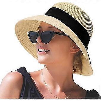 Sun Hats Women, Ladies Straw Beach Hats UV Protection Summer Hat Foldable Wide Brimmed Sunhats Travel Holiday Hat