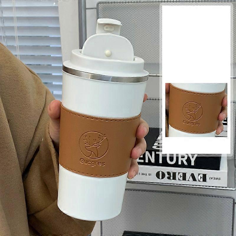 Coffee Travel Mug 17oz,Insulated Coffee Mug with Lid,Leakproof Coffee Thermos-Light White