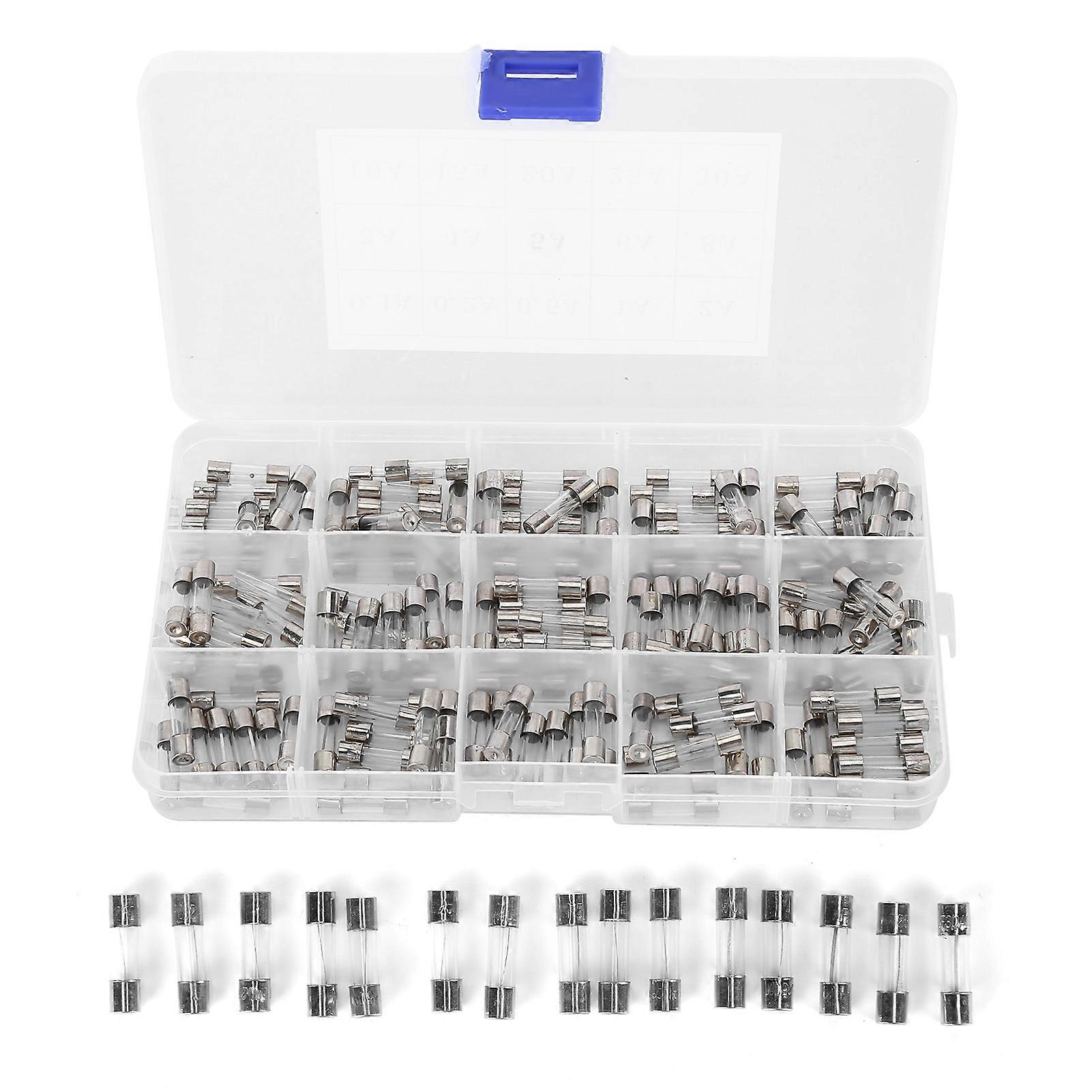 150Pcs Glass Fuse 5x20mm 0.1A‑30A Good Insulation Flame Retardancy Easy Carry Fuses Assortment Kit 250V