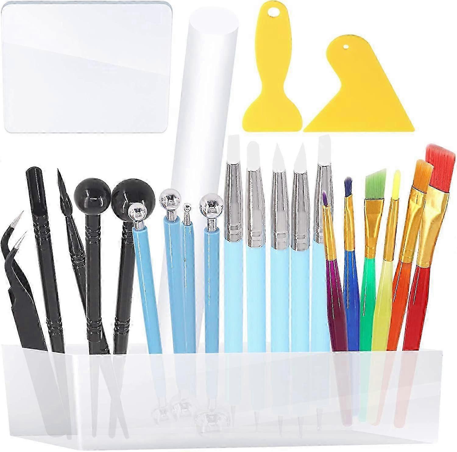 24pcs Clay Sculpting Detail Modeling Tools Kit Including Ball Stylus Dotting Tools Dual Purpose Silicone Tools Paintbrushes For Pottery Clay Tempera R